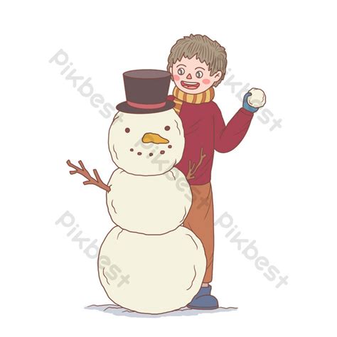 Winter Winter Cartoon Drawing Boy Making Snowman PNG Images | PSD Free ...