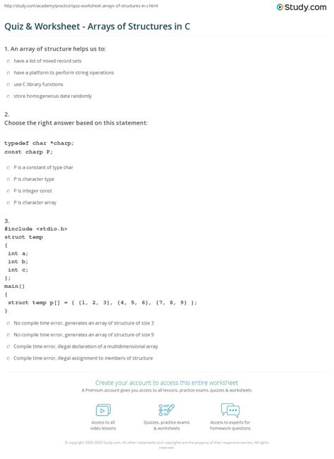 Quiz & Worksheet - Arrays of Structures in C | Study.com