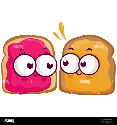 Cartoon slices of bread with peanut butter and jelly Stock Photo - Alamy