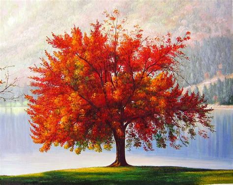 free download | The autumn tree, red, fall, art, autumn, tree, painting ...