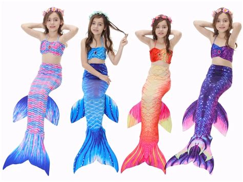 2018 Girls Bathing Suit Swimming Mermaid Tails Children Ariel Swimmable ...