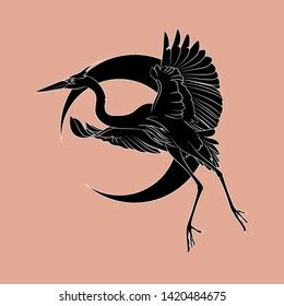 Silhouette Great Blue Heron Flying Bird Stock Vector (Royalty Free ...