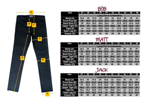 RUFFNECK JEANS: SIZE CHART