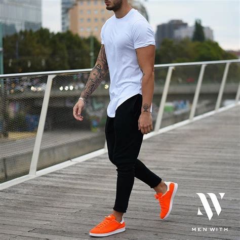 Mens fashion Orange shoes | Mens joggers outfit, Mens gym fashion ...