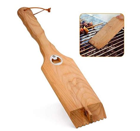 SYOSIN Wooden Grill Scraper, BBQ Grill Cleaner Brush with Bottle Opener ...