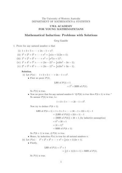 Mathematical Induction: Problems with Solutions - The University of ...