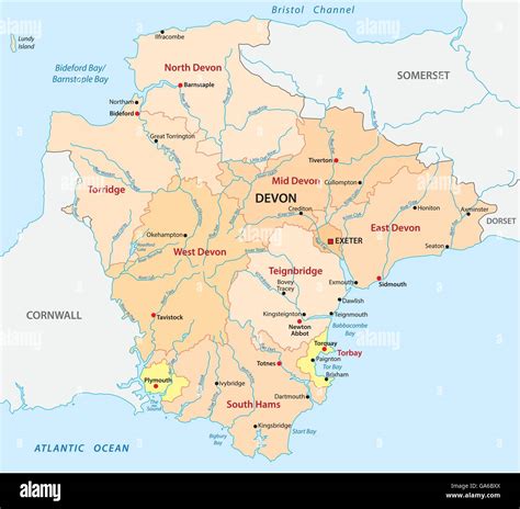 vector administrative map of the county Devon, England Stock Vector ...