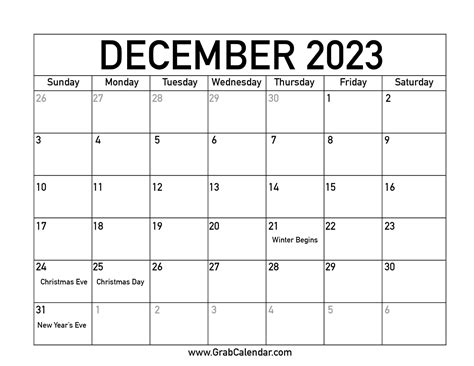 Printable December 2023 Calendar