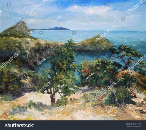 Oil Painting Sea Rocks Beaches Stock Illustration 240019450 | Shutterstock