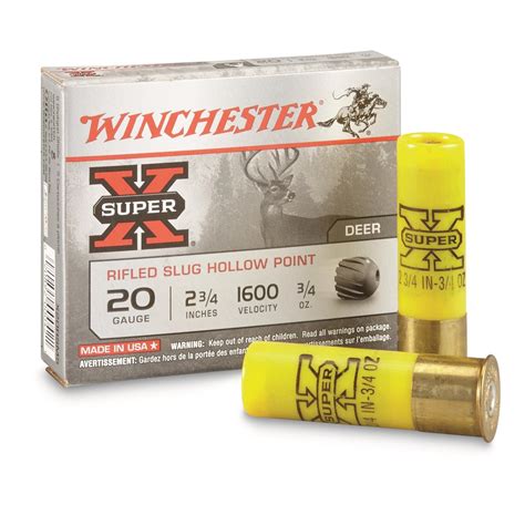 Winchester Super-X, 20 Gauge, 2 3/4" Rifled Slugs, 5 Rounds - 95655, 20 ...