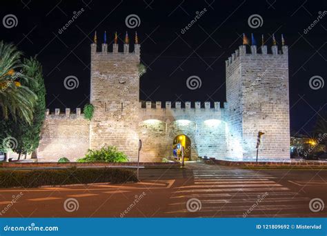 Alcudia Old Town Walls at Night, Mallorca, Balearic Islands, Spain ...