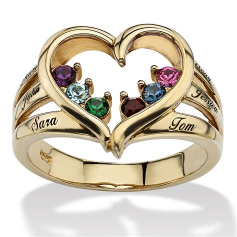 Birthstone Heart and Name 14k Gold-Plated Family Ring at PalmBeach Jewelry