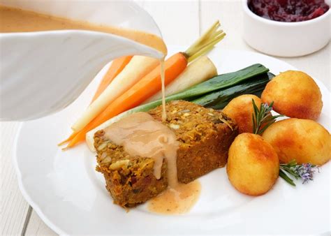 Vegetarian nut roast with vegetable gravy recipe