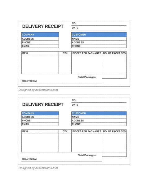 Printable Delivery Receipt Template Word Free