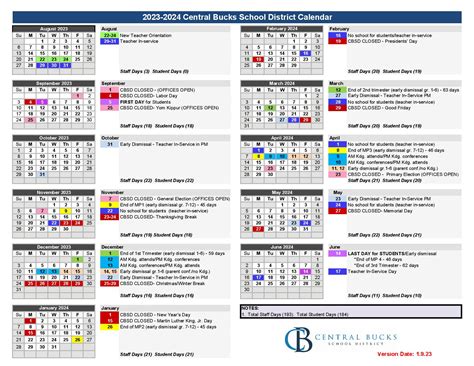 Central Bucks School District Calendar 2023-2024 in PDF