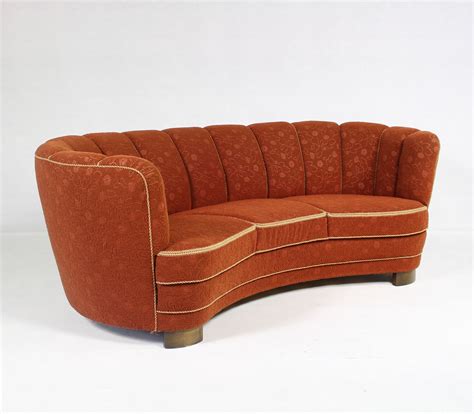 Vintage Art Deco Curved Sofa, 1940s | #72944