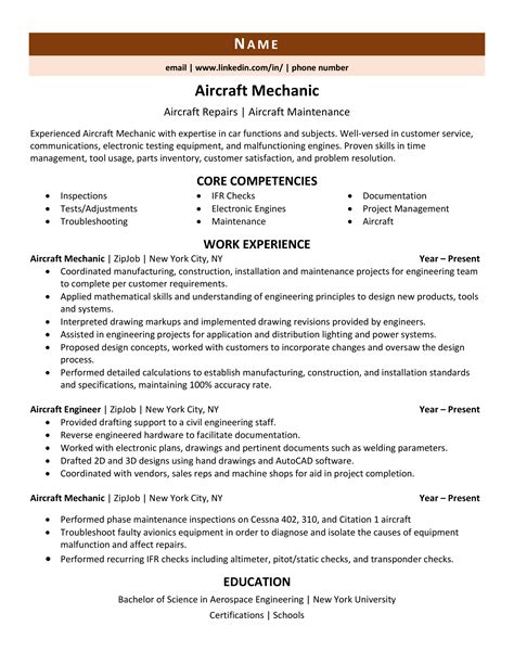 Aircraft Mechanic Resume Example & Guide | ZipJob