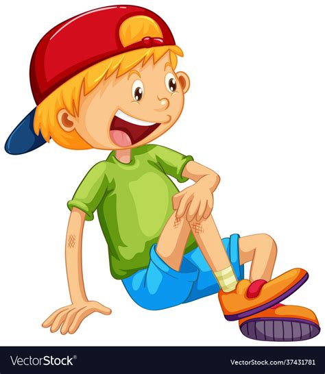 A happy boy sitting cartoon character on white Vector Image