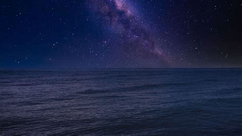 sea, sky, stars, night, dark, 4k HD Wallpaper