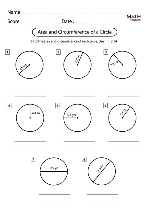 Area Of A Circle Word Problems Worksheet Pdf