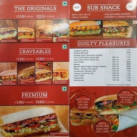 Menu at MR. SUB, New Delhi, C-16