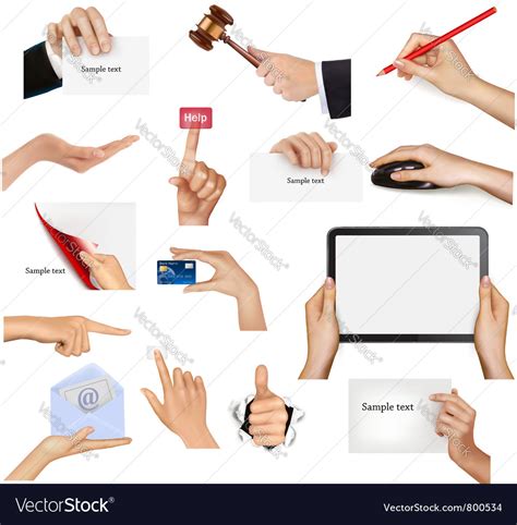 Hands holding business objects Royalty Free Vector Image