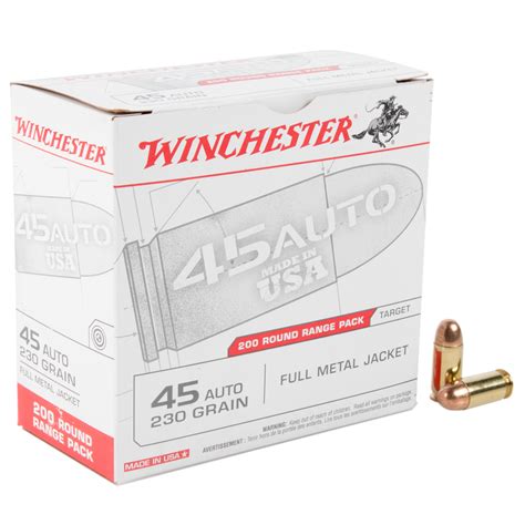 Winchester 45 Auto (ACP) 230gr FMJ Handgun Ammo - 200 Rounds ...