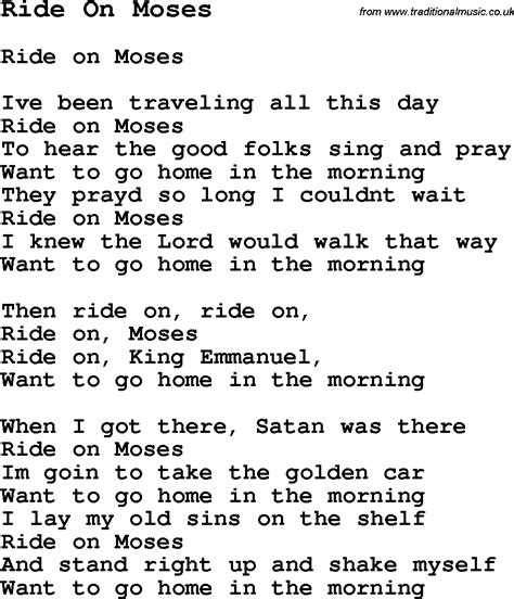 Negro Spiritual/Slave Song Lyrics for Ride On Moses