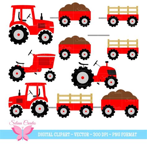 Tractor Clipart Set, Red Tractors, Vector, PNG Format - Etsy