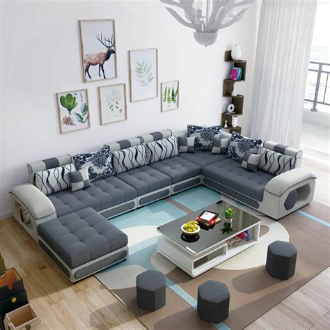 [Hot Item] Grey Color U Shape Combination Sectional Living Room Fabric ...