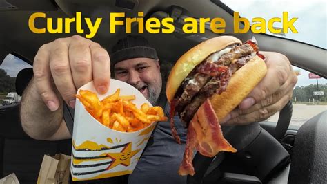 Hardee's Monster Burger combo review Curly Fries are back - YouTube