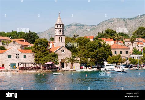 View of Cavtat old town and Our Lady of the Snow Church, near Dubrovnik ...