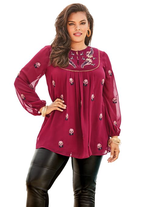 Roaman's - Roaman's Women's Plus Size Embroidered Peasant Tunic Long ...