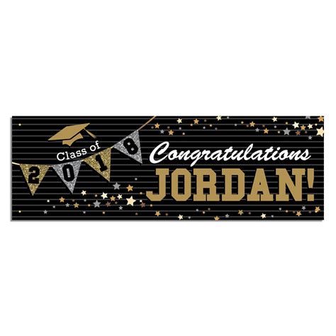 Personalized Graduation 72"L x 24"W Party Banner, Black and Gold ...