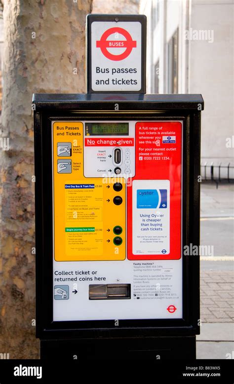 A London Bus ticket machine, a common sight beside bus stops in central ...