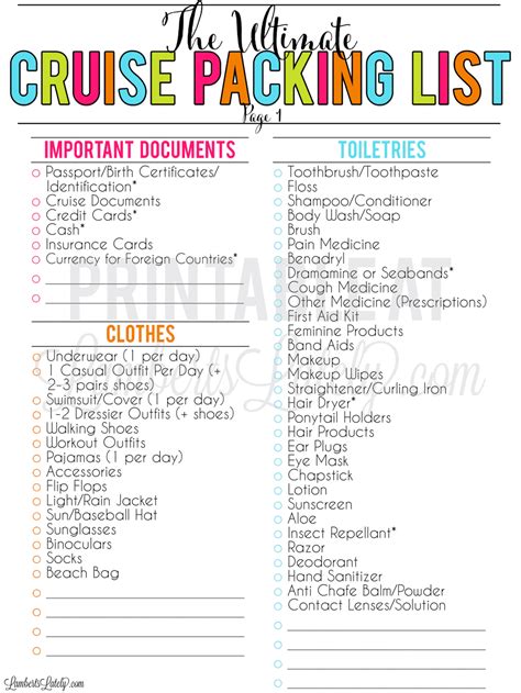 Disney Cruise Packing List Printable