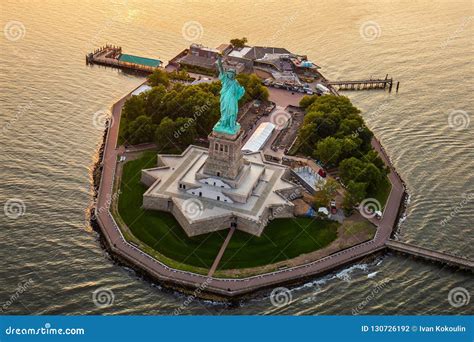 New York Statue of Liberty from Aerial View Stock Photo - Image of ...