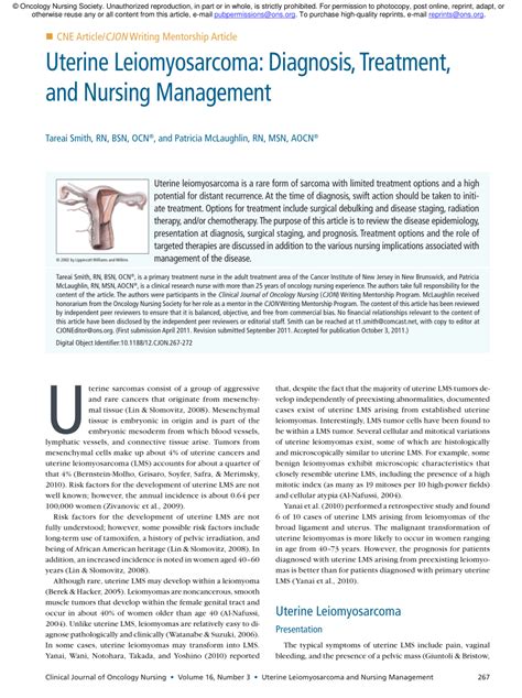 (PDF) Uterine Leiomyosarcoma: Diagnosis, Treatment, and Nursing Management