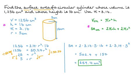 Question Video: Finding the Surface Area of a Circular Cylinder Given ...