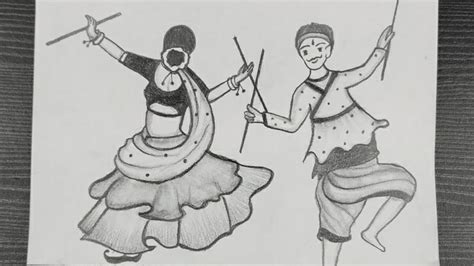 How To Draw Durga Navratri Dandiya Garba Dance Drawing Easy Navratri ...