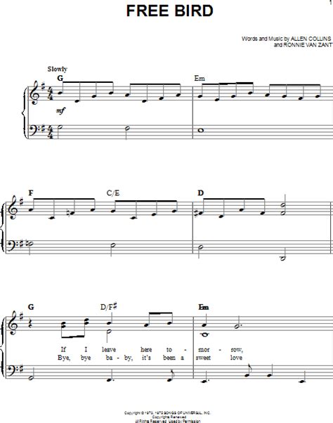 Free Bird - Easy Piano | zZounds