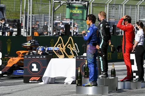 Lando Norris reacts to his debut F1 podium in Austria