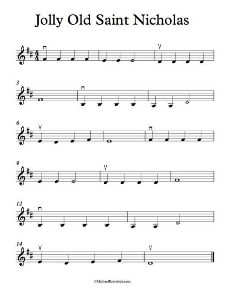 Free Violin Sheet Music – Jolly Old Saint Nicholas – Michael Kravchuk