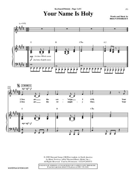 Your Name Is Holy Sheet Music PDF (Brian Doerksen) - PraiseCharts