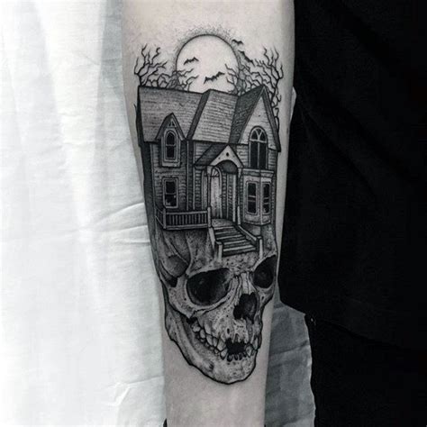 60 Scary Haunted House Tattoo Designs for Men