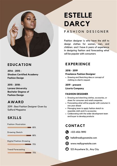 Brown White Corporate Fashion Designer Resume - Templates by Canva ...