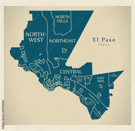 Modern City Map - El Paso Texas city of the USA with neighborhoods and ...