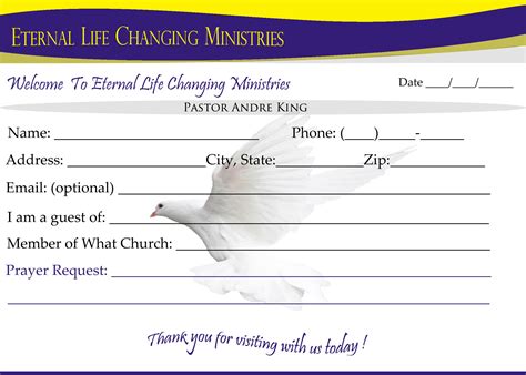 Visitor Card For Church Template