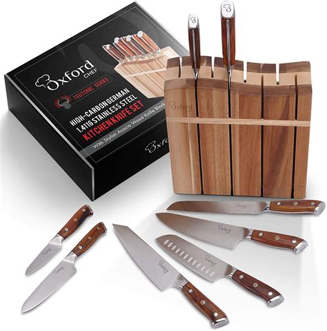 Kitchen Knife Set With Block: 8 Piece German 1.4116 High-Carbon Stainl ...