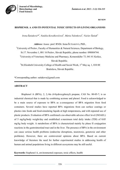 (PDF) Bisphenol A and its potential toxic effects on living organisms